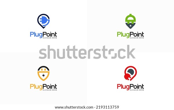 Set of Electricity Point logo designs\
concept vector, Charging station logo\
design,