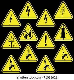Set of electricity signs symbols vector isolated on black