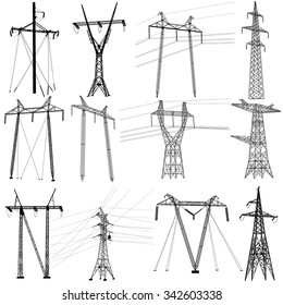 Set Electricity Transmission Power Lines Vector Stock Vector (Royalty ...