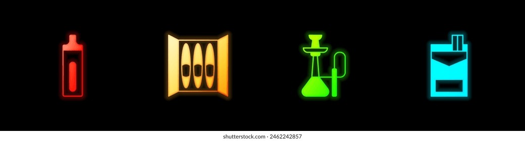 Set Electronic cigarette, Cigar, Hookah and Cigarettes pack box icon. Vector
