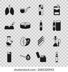 Set Elektronische Zigarette, Hookah, Feuerzeug, Aschenbecher, mit, Lunge und Ikone. Vektorgrafik