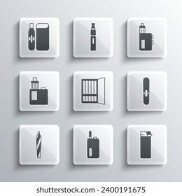 Set Electronic cigarette, Lighter, Cigar, Cigarette case, Marijuana joint, spliff, Vape mod device,  and  icon. Vector
