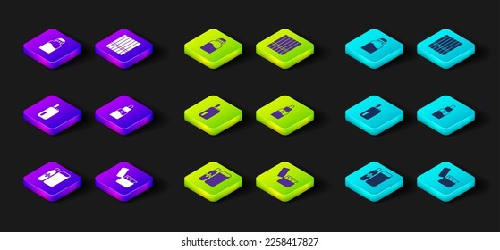 Set Electronic cigarette, Lighter, Vape liquid bottle, Cigarette and  icon. Vector