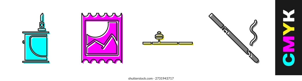 Conjunto de cigarrillo Electrónica, marca de ácido LSD, pipa de opio e ícono de cigarrillo. Vector