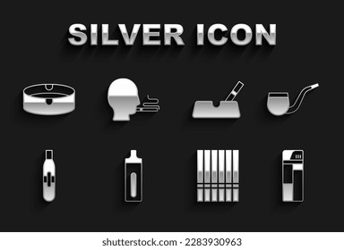 Set Electronic cigarette, No pipe smoking, Lighter, Cigarette, Ashtray with,  and Man icon. Vector