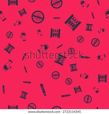 Set Electronic cigarette, No tobacco leaf, Bong and Cigar on seamless pattern. Vector