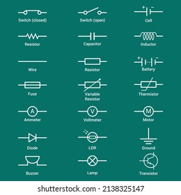 Set of electronic circuit symbols. Schematic circuit diagrams