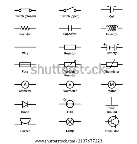 Set of electronic circuit symbols. Schematic circuit diagrams