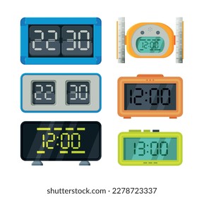 Set of electronic clocks for time measurement cartoon vector illustration