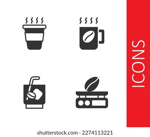 Set Electronic coffee scales, Coffee cup to go, Espresso tonic and  icon. Vector