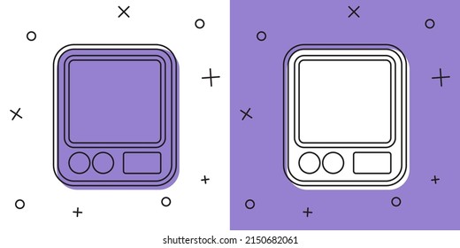 Set Electronic coffee scales icon isolated on white and purple background. Weight measure equipment.  Vector
