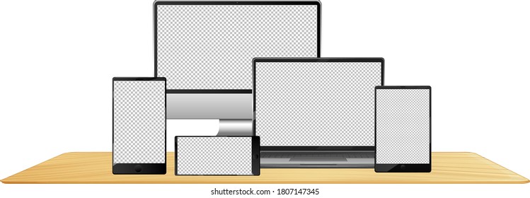 Set of electronic devices with blank background illustration