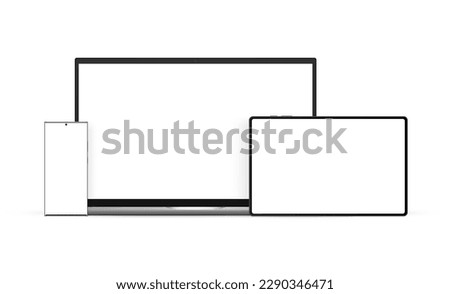 Set of Electronic Devices With Blank Screens. Laptop, Horizontal Tablet, Frameless Smartphone. Vector Illustration