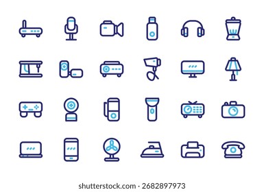 Conjunto de dispositivos Electrónicas en estilo de icono de contorno de color.