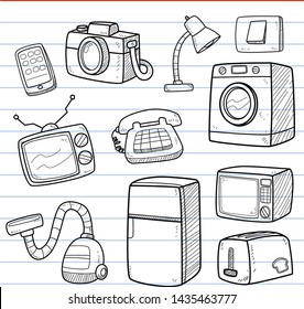 set of electronic devices in doodle style.