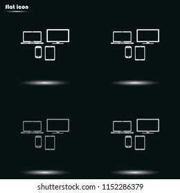 Set of electronic devices flat grayscale vector icon.