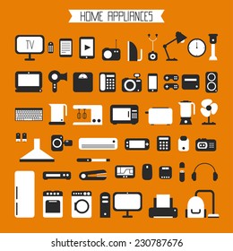 Set of electronic devices and home appliances icons in flat style. Template vector elements for web and mobile applications.