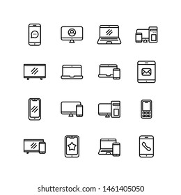 Conjunto de dispositivos electrónicos diseño de icono de línea, iconos vectoriales de contorno negro, aislado contra el fondo blanco, tecnología gadget ilustración vectorial.