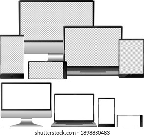 Set of electronic devices on white background illustration