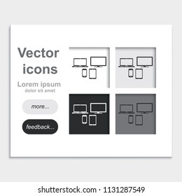 Set of electronic devices placed on web page template flat vector icon.