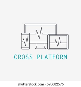 Set of electronic devices use cross-platform. Smartphone, tablet and desktop computer in line style.