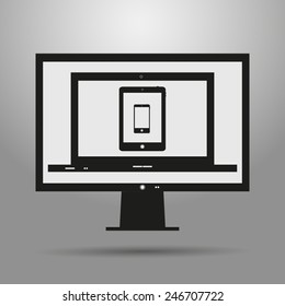 set of electronic devices with white blank screens. smartphones,