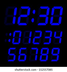 set of electronic digits. blue numbers on a black background