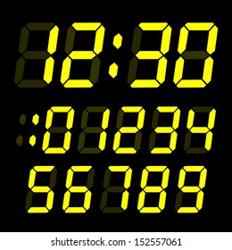 set of electronic digits. numbers yellow on black background