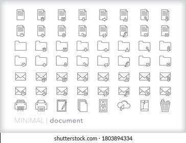 Set of electronic document icons of files, folders and emails