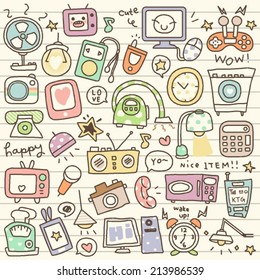 set of electronic and gadget doodle