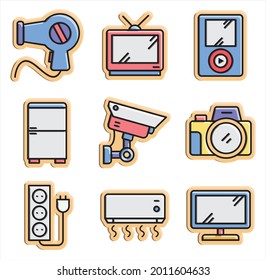 set electronic home appliances color outline icons vector. Vector illustration.