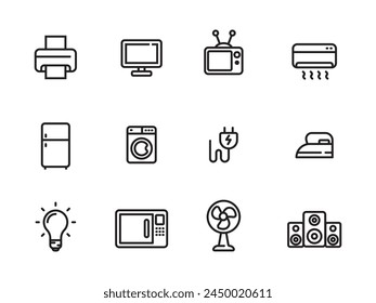 Set of electronic home appliances icons in linear style on a white background