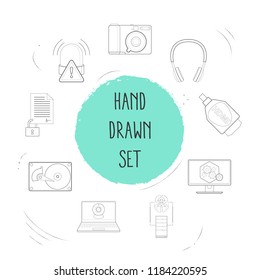 Set of electronic icons line style symbols with photo camera, hdd, documents protection and other icons for your web mobile app logo design.