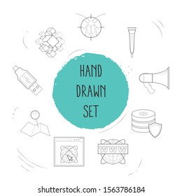 Set of electronic icons line style symbols with data protection, antivirus, geolocation service and other icons for your web mobile app logo design.