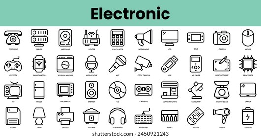 Satz elektronischer Symbole. Linearformat-Symbol-Paket. Vektorillustration