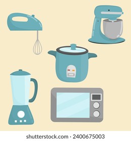 Set of electronic kitchen utensils illustration, electronic kitchen equipment cartoon