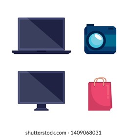 set of electronic laptop with computer and camera technology