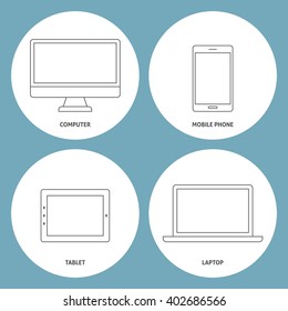 Set of electronic outline icons