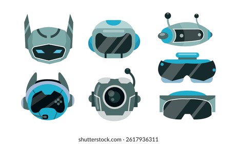 Set of electronic robot characters in cartoon style. Vector illustration of different types of robot heads isolated on white background. Futuristic robots. Modern technologies.Artificial intelligence.
