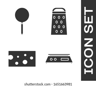 Set Electronic scales , Frying pan , Cheese  and Grater  icon. Vector