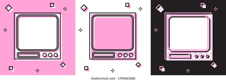Set Electronic scales icon isolated on pink and white, black background. Weight measure equipment. Vector Illustration