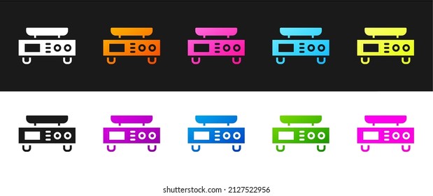 Ajuste el icono Escala electrónica aislado en fondo blanco y negro. Equipamiento para medir el peso.  Vector