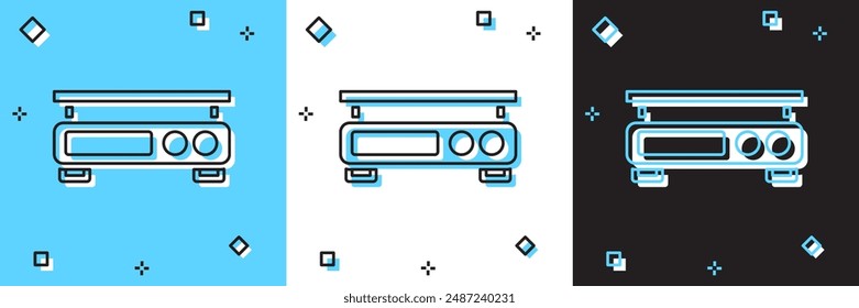 Set Electronic scales icon isolated on blue and white, black background. Weight measure equipment.  Vector