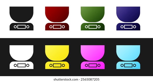 Set Electronic scales icon isolated on black and white background. Weight measure equipment.  Vector Illustration