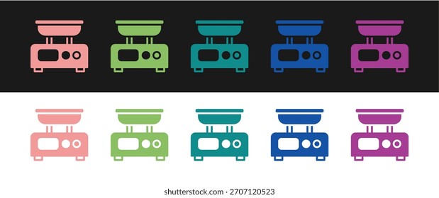 Establecer el icono de escalas Electrónicas aisladas sobre fondo blanco y negro. Equipo de medición de peso.  Vector