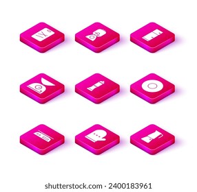 Set Electronic scales, Oven glove, Scales, Pepper, Moka pot, Plate, Refrigerator and Blender icon. Vector