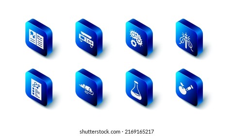 Set Electronic scales, Virus, Experimental insect, Genetically modified apple, Test tube and flask, mouse, Clinical record and  icon. Vector