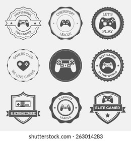 set of electronic sports badges and labels with gamepads