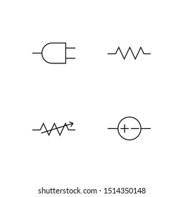 Set of electronic symbol line icon design. Electronic sign vector.  Such as lamp, battery, diode, resistor, fuse and others. Black outline design. Editable vector.
