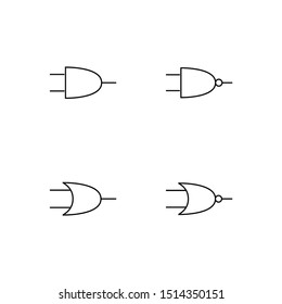 Set of electronic symbol line icon design. Electronic sign vector.  Such as lamp, battery, diode, resistor, fuse and others. Black outline design. Editable vector.